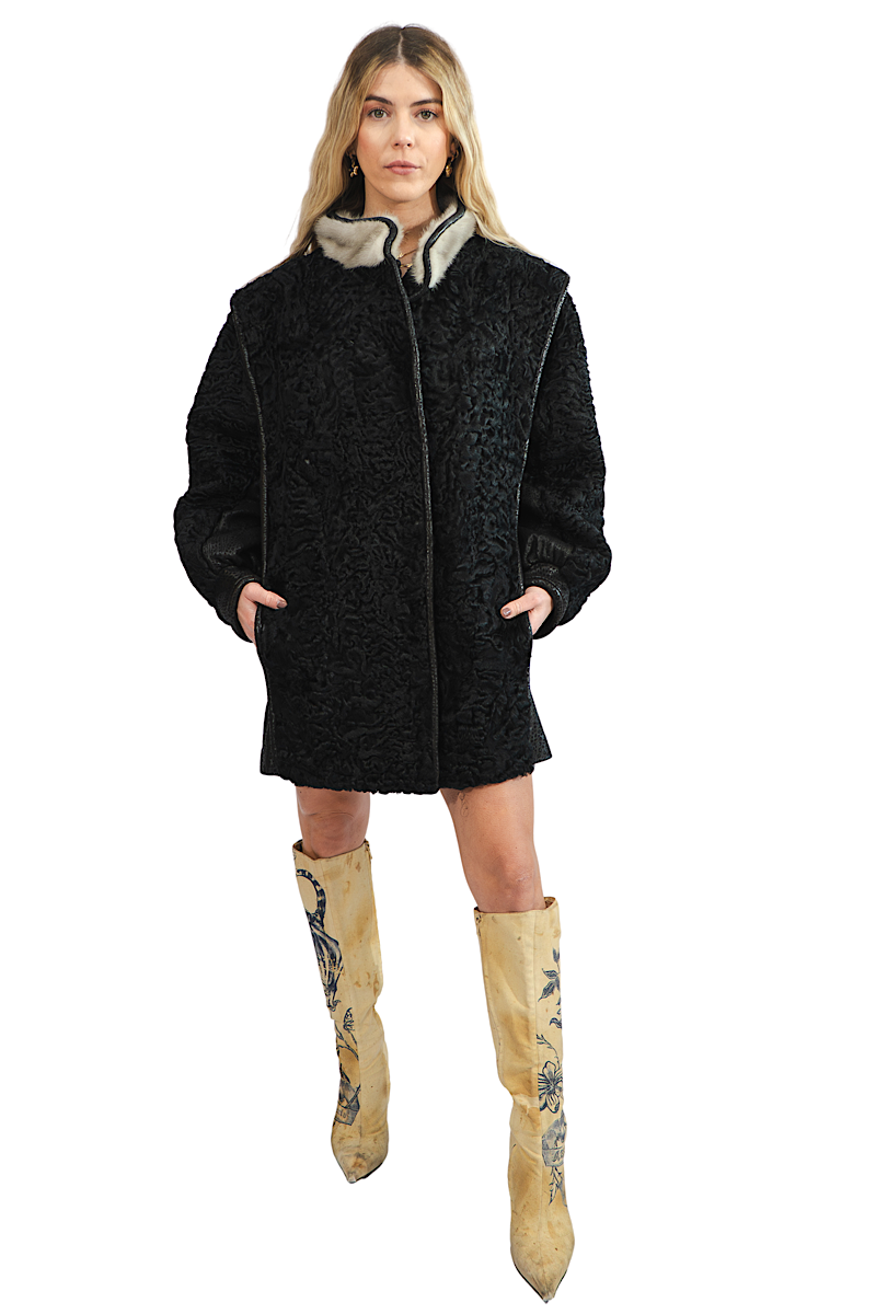 Swakara Mink and Leather Coat | disco.dawn